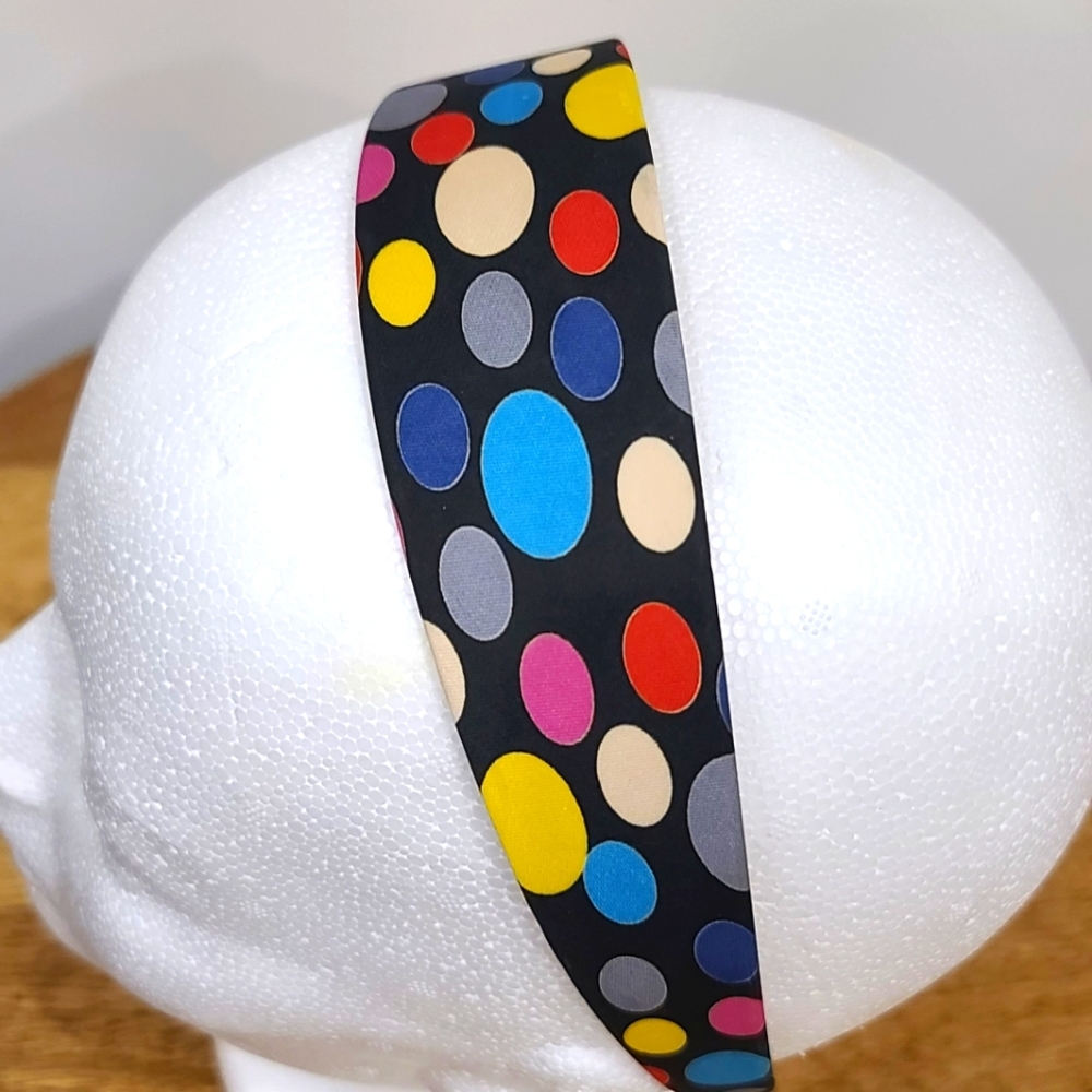 Rare Satin headband Real suede Lining colorful dots 60s Style Made In France